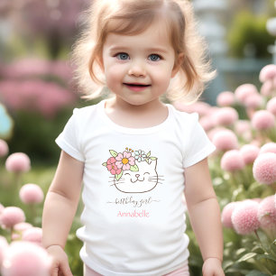 Cute Cat Kitten Name Girl Floral Floral Toddler T-Shirt
