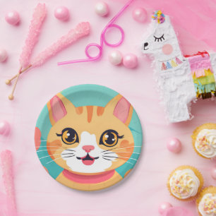 Cute cat Kitten pet animals Birthday Party kids Paper Plate