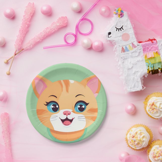 Cute cat Kitten pet animals Birthday Party kids Paper Plate (Party)