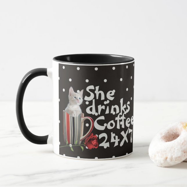 Cute Cat Kitten Pet Lovers Gift  Mug (With Donut)