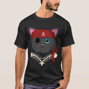 Cute Cat Kitten Pirate Fish Bones Halloween Kids T-Shirt