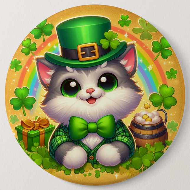 Cute cat/kitten Saint Patrick's Day  6 Cm Round Badge (Front)