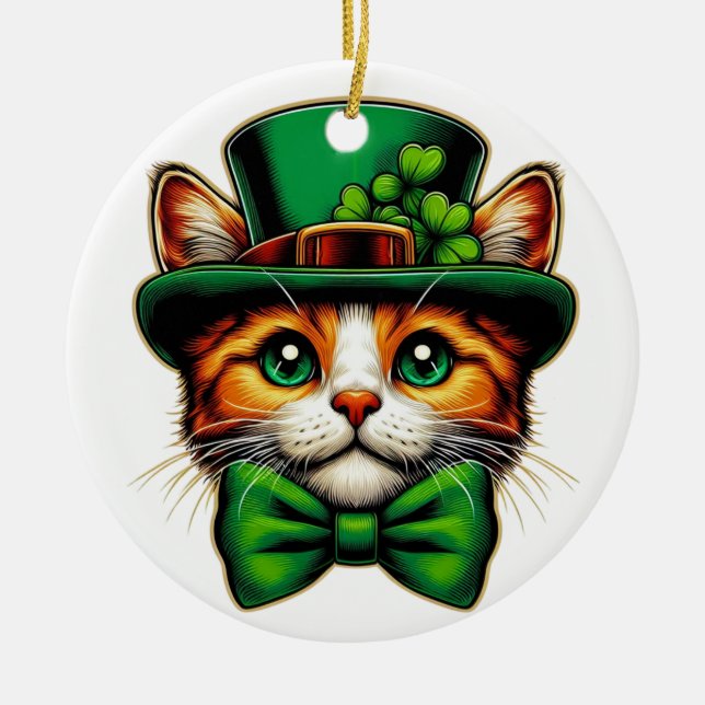 Cute cat/kitten Saint Patrick's Day  Ceramic Ornament (Front)