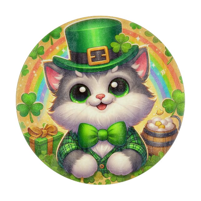 Cute cat/kitten Saint Patrick's Day  Cutting Board (Front)