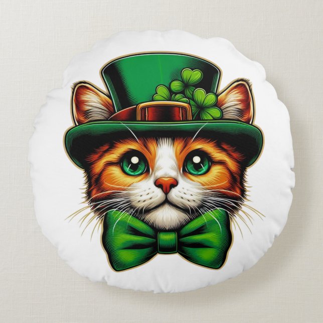 Cute cat/kitten Saint Patrick's Day  Round Cushion (Front)