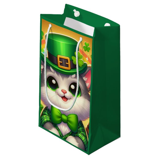Cute cat/kitten Saint Patrick's Day  Small Gift Bag (Front Angled)