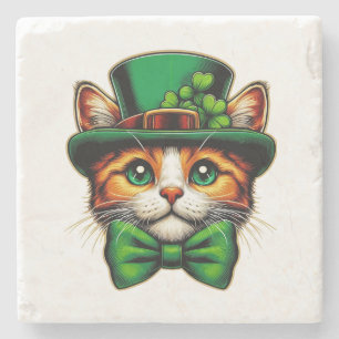 Cute cat/kitten Saint Patrick's Day Stone Coaster