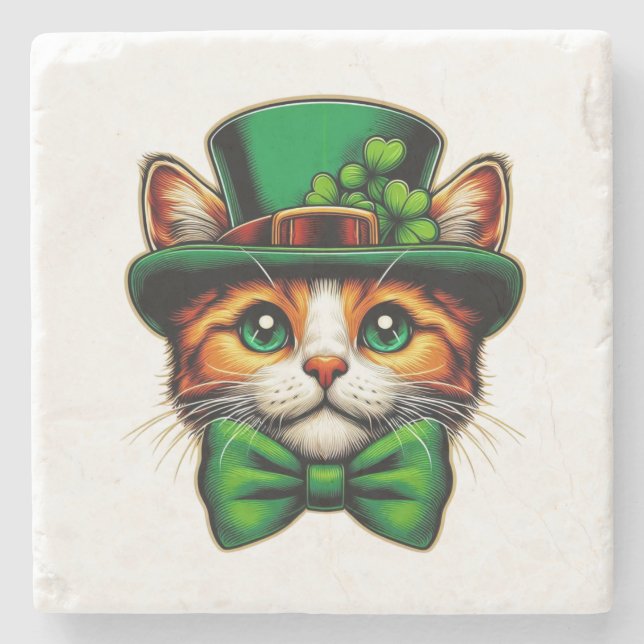Cute cat/kitten Saint Patrick's Day  Stone Coaster (Front)
