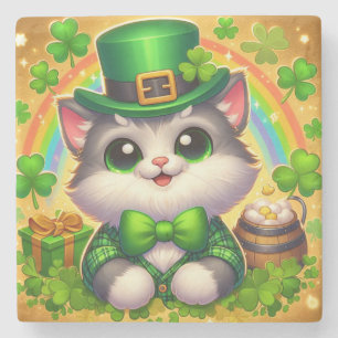 Cute cat/kitten Saint Patrick's Day Stone Coaster