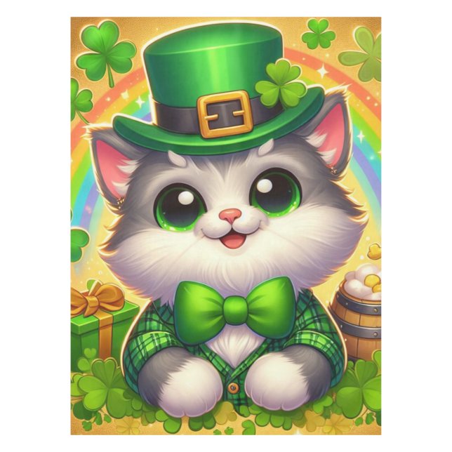 Cute cat/kitten Saint Patrick's Day  Tablecloth (Front)