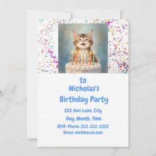 Cute Cat Kitten Themed Birthday Party Invitation