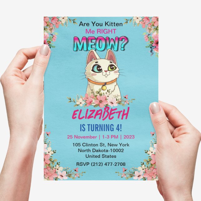 Cute Cat Kitten Themed Kid's Birthday Party Invitation (Creator Uploaded)