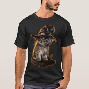 Cute Cat Kitten Witch Halloween Spell Book T-Shirt