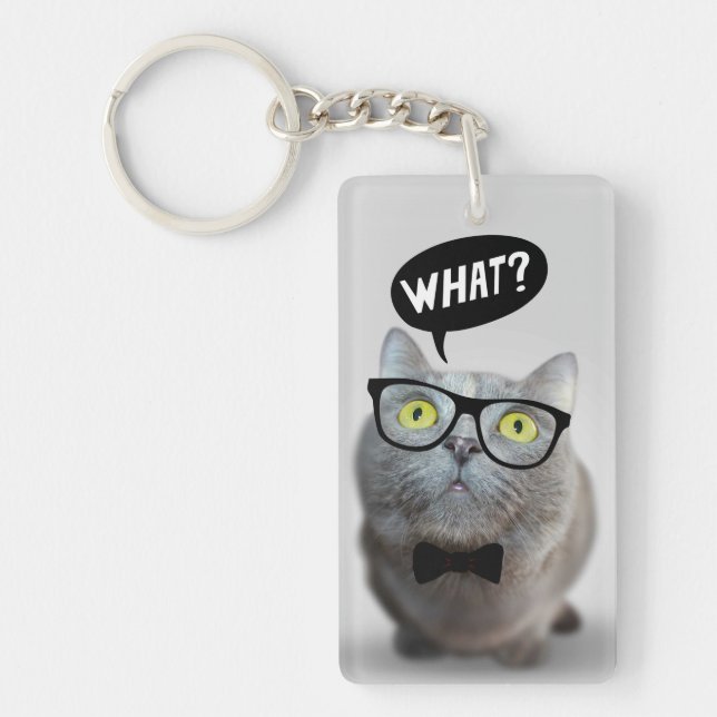 Cute Cat kitten with glasses what quote funny Key Ring (Front)