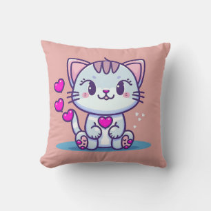 Cute Cat Kitten with Hearts Valentine Inspired Cushion