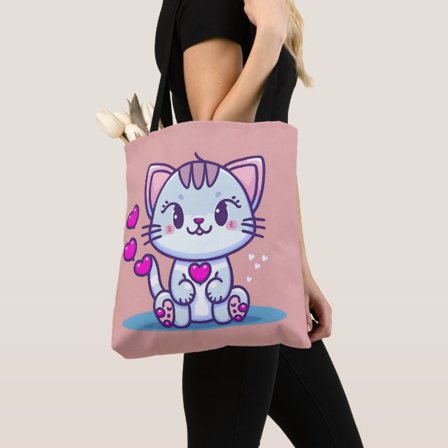 Cute Cat Kitten with Hearts Valentine Inspired | Tote Bag (Close Up)