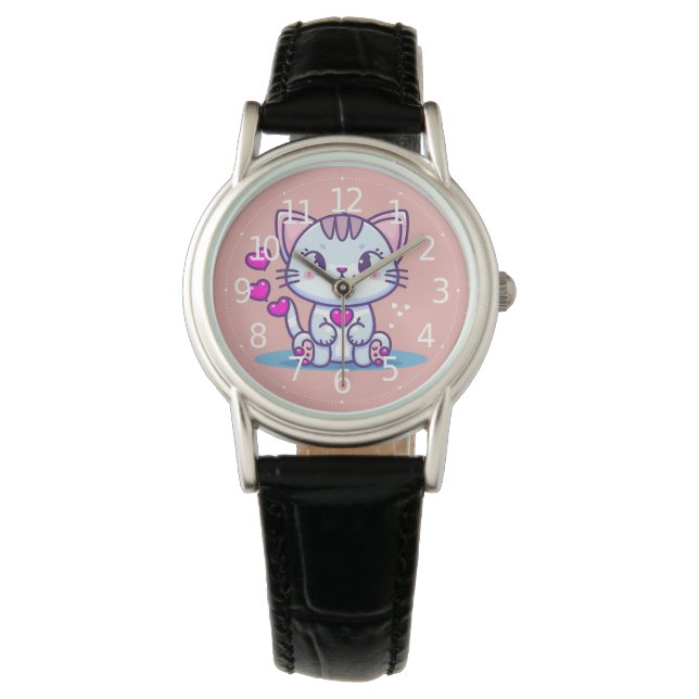 Cute Cat Kitten with Hearts Valentine Inspired | Watch (Front)