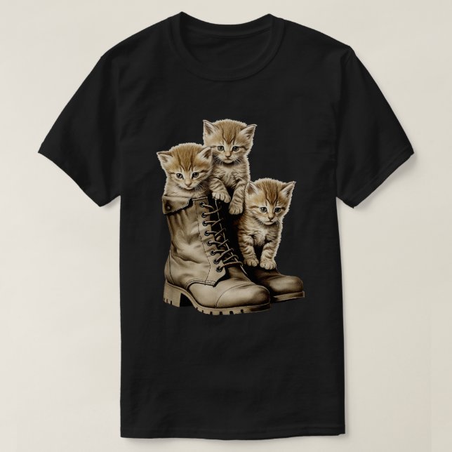 Cute Cat Kittens And Combat Boots Cats Lover T-Shirt (Design Front)
