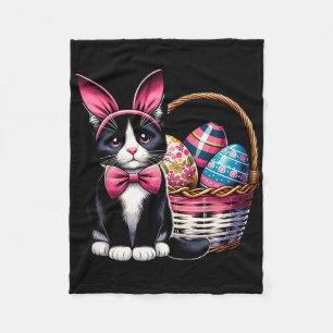 Cute Cat Kitty Easter Day Bunny Eggs Cat Lover Wom Fleece Blanket