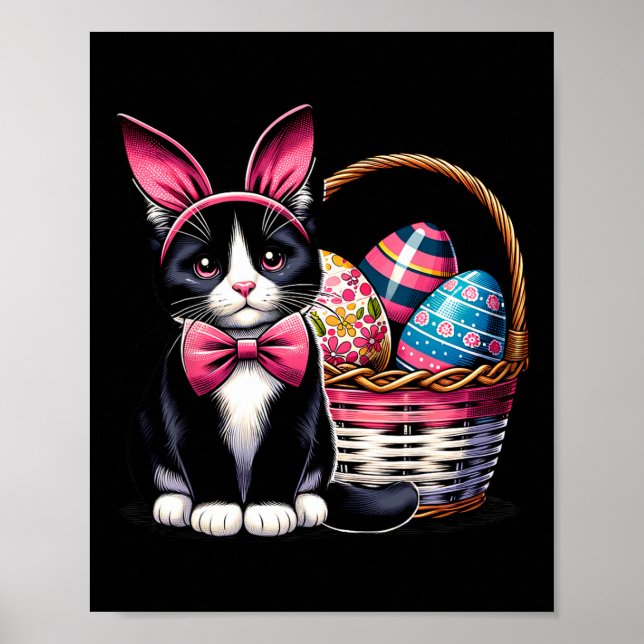 Cute Cat Kitty Easter Day Bunny Eggs Cat Lover Wom Poster (Front)