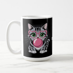 Cute Cat Kitty Eating Gum and Making Bubble Funny Coffee Mug