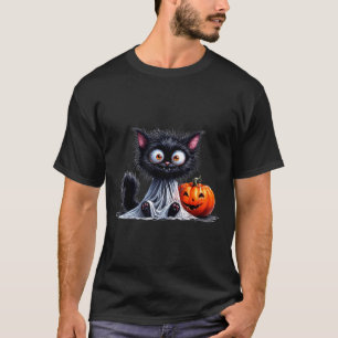 Cute Cat Kitty Ghost Halloween Black Pumpkin T-Shirt