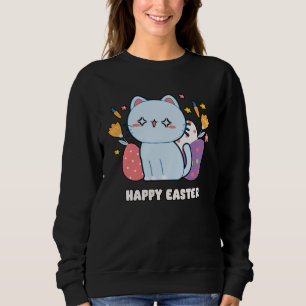 Cute Cat Kitty Happy Easter Day Egg Hunter Boys Gi Sweatshirt