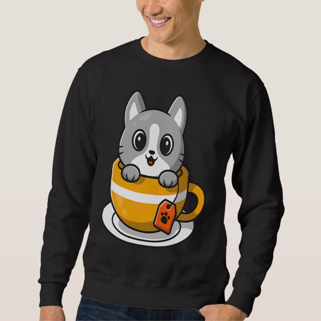 Cute Cat Kitty in a coffee or tea cup Sweatshirt (Front)