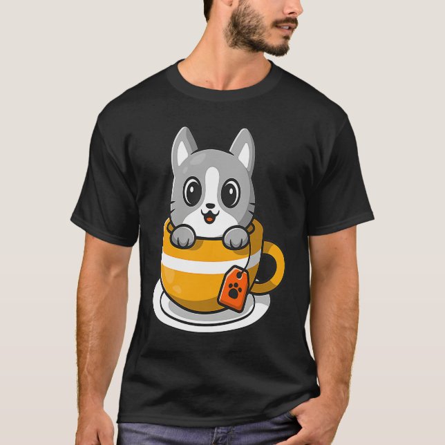 Cute Cat Kitty in a coffee or tea cup T-Shirt (Front)