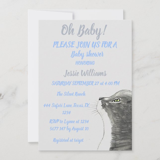 Cute Cat Kitty Kitten Blue Baby boy shower Invitat Invitation (Front)