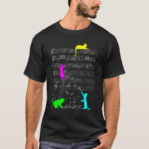 Cute Cat Kitty Music Notes Colourful Musician Clef T-Shirt