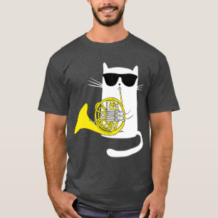 Cute Cat Kitty Playing French Horn Cat Lovers Musi T-Shirt