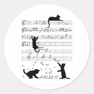 Cute Cat Kitty Playing Music Note Clef Musician Ar Classic Round Sticker