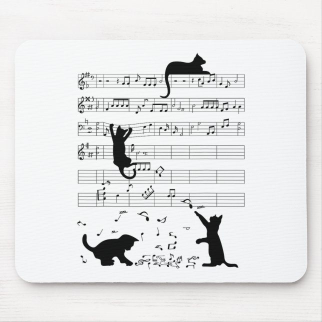 Cute Cat Kitty Playing Music Note Clef Musician Ar Mouse Pad (Front)