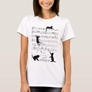 Cute Cat Kitty Playing Music Note Clef Musician Ar T-Shirt