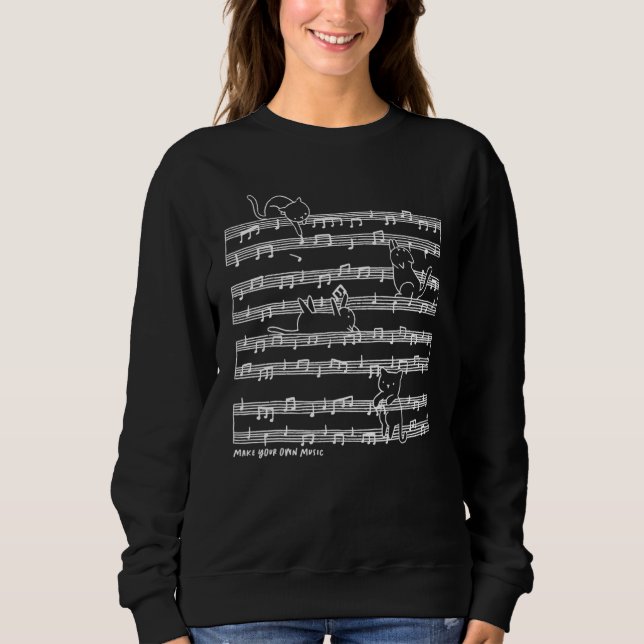 Cute Cat Kitty Playing Music Note Clef Musician Pi Sweatshirt (Front)