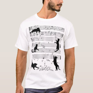 Cute Cat Kitty Playing Music Note Clef Musician T-Shirt