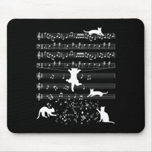 Cute Cat Kitty Playing Music Note Clef Piano Music Mouse Pad