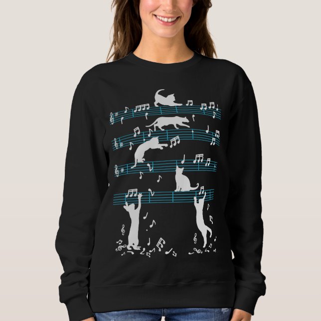 Cute Cat Kitty Playing Music Note Sweatshirt (Front)