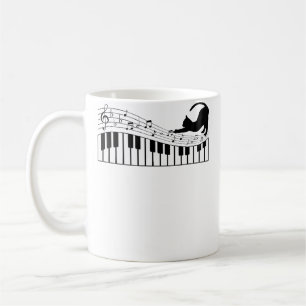 Cute Cat Kitty Playing Piano Music Clef Pianist Mu Coffee Mug