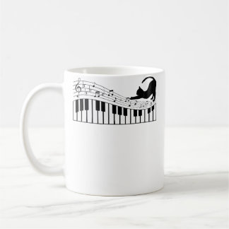 Cute Cat Kitty Playing Piano Music Clef Pianist Mu Coffee Mug