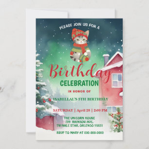 Cute Cat kitty Santa Christmas birthday snow party Save The Date