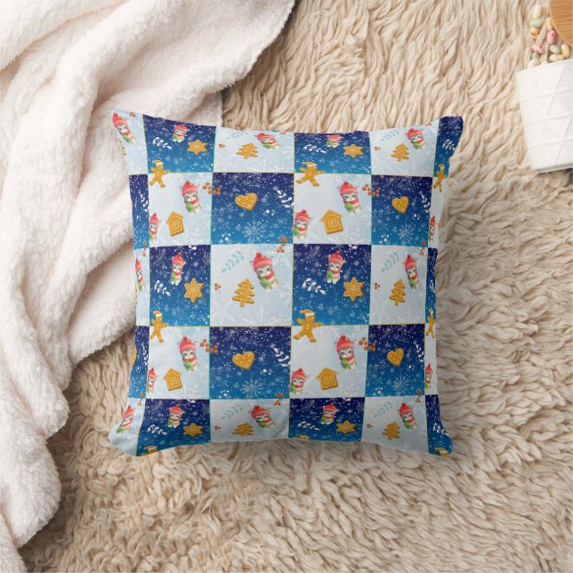 Cute Cat kitty Santa Gingerbread Xmas tree Pattern Cushion (Blanket)