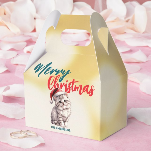 Cute Cat kitty Santa Xmas Sweet Merry Christmas Favour Box (Wedding)
