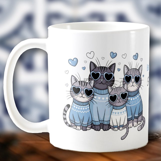 Cute Cat Kitty Valentine Blue Custom Name Coffee Mug (Cute Cat Kitty Valentine Blue Custom Name Coffee Mug)
