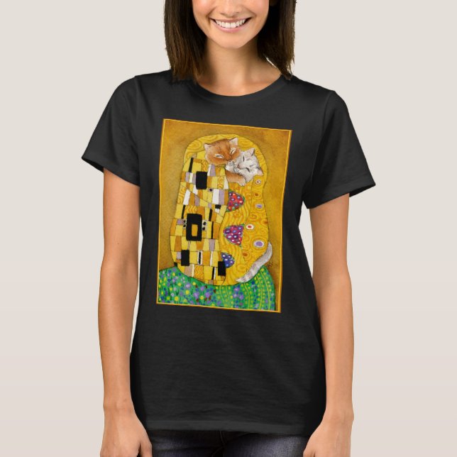 Cute Cat Klimt spoof The Kiss T-Shirt (Front)