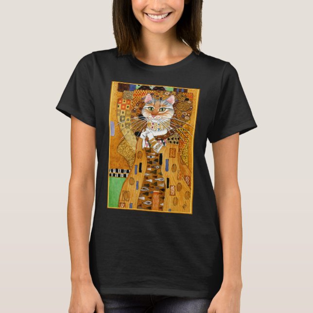 Cute Cat Klimt spoof Woman in Gold T-Shirt (Front)