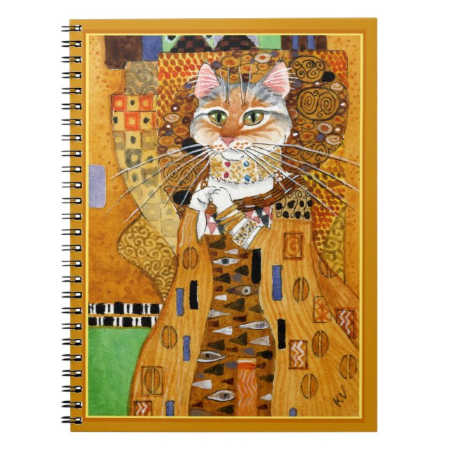 Cute cat Klimt "Woman in Gold" spoof Notebook (Front)