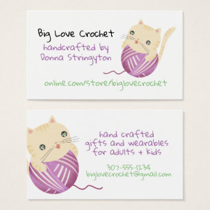 Cute cat knitting crochet homespun business card