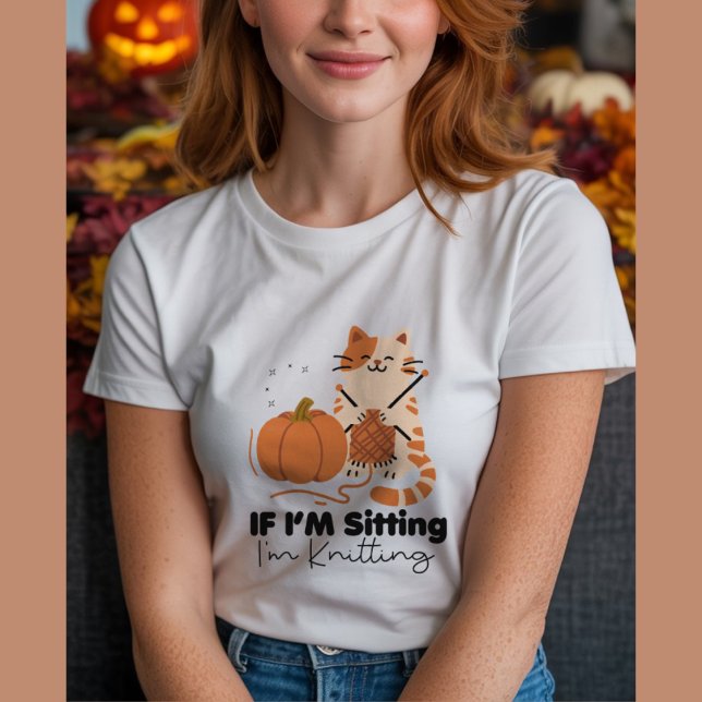 Cute cat Knitting, funny fall pumpkin T-Shirt (Creator Uploaded)